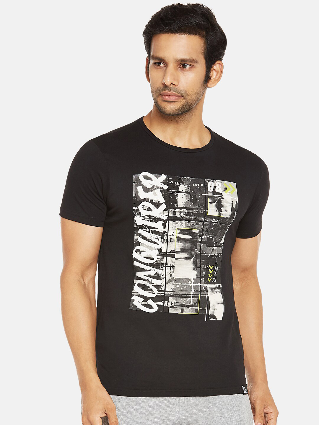 

People Men Black Pure Cotton Graphic Printed Pure Cotton T-shirt