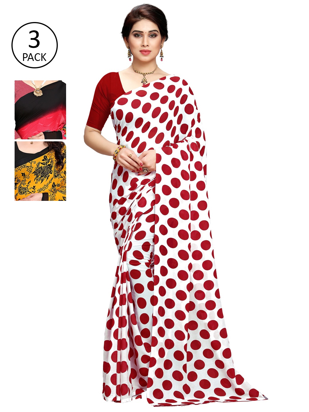 

KALINI Pack Of 3 Yellow & White Saree