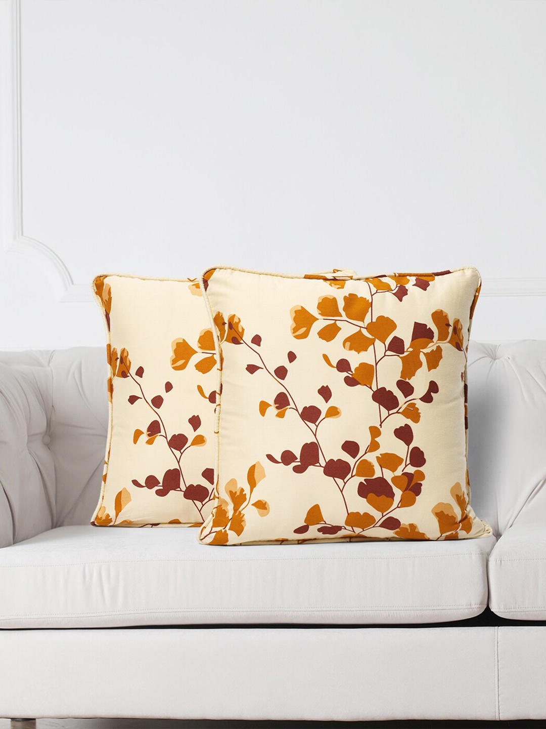 

SWAYAM Beige & Brown Set of 2 Floral Square Cushion Covers