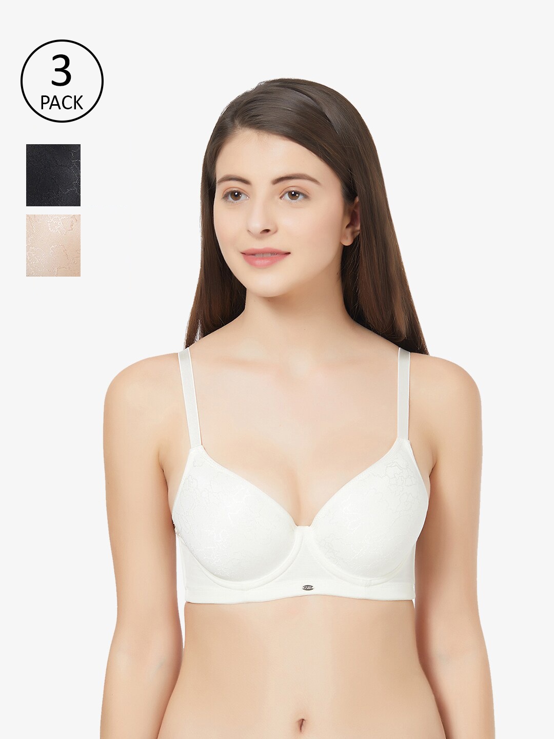 

Soie Pack of 3 Black & White Full Coverage Underwired Lightly Padded T-shirt Bras