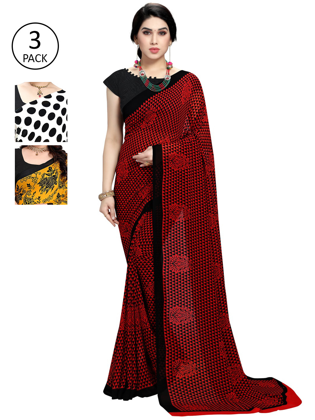 

KALINI Pack Of 3 Multicoloured Printed Sarees, White