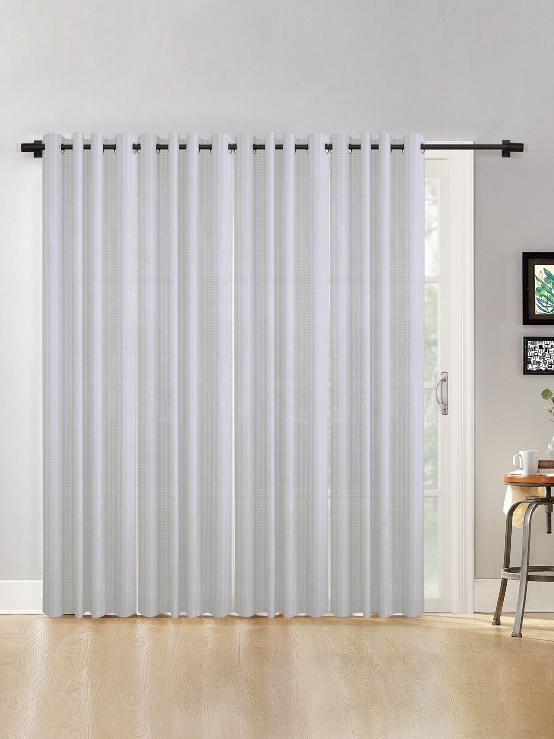 

HOSTA HOMES White Set of 4 Striped Long Door Curtain
