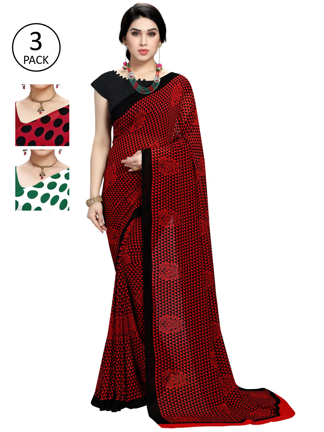

KALINI Pack of 3 Printed Sarees, White