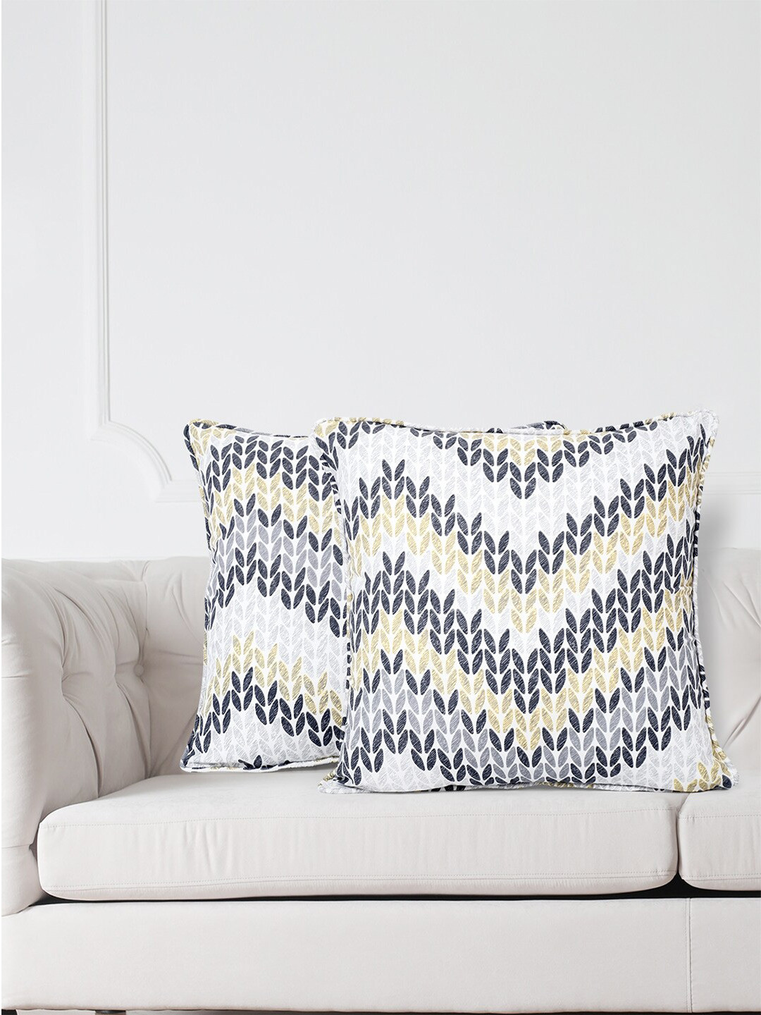 

SWAYAM Grey & White Set of 2 Geometric Square Cushion Covers