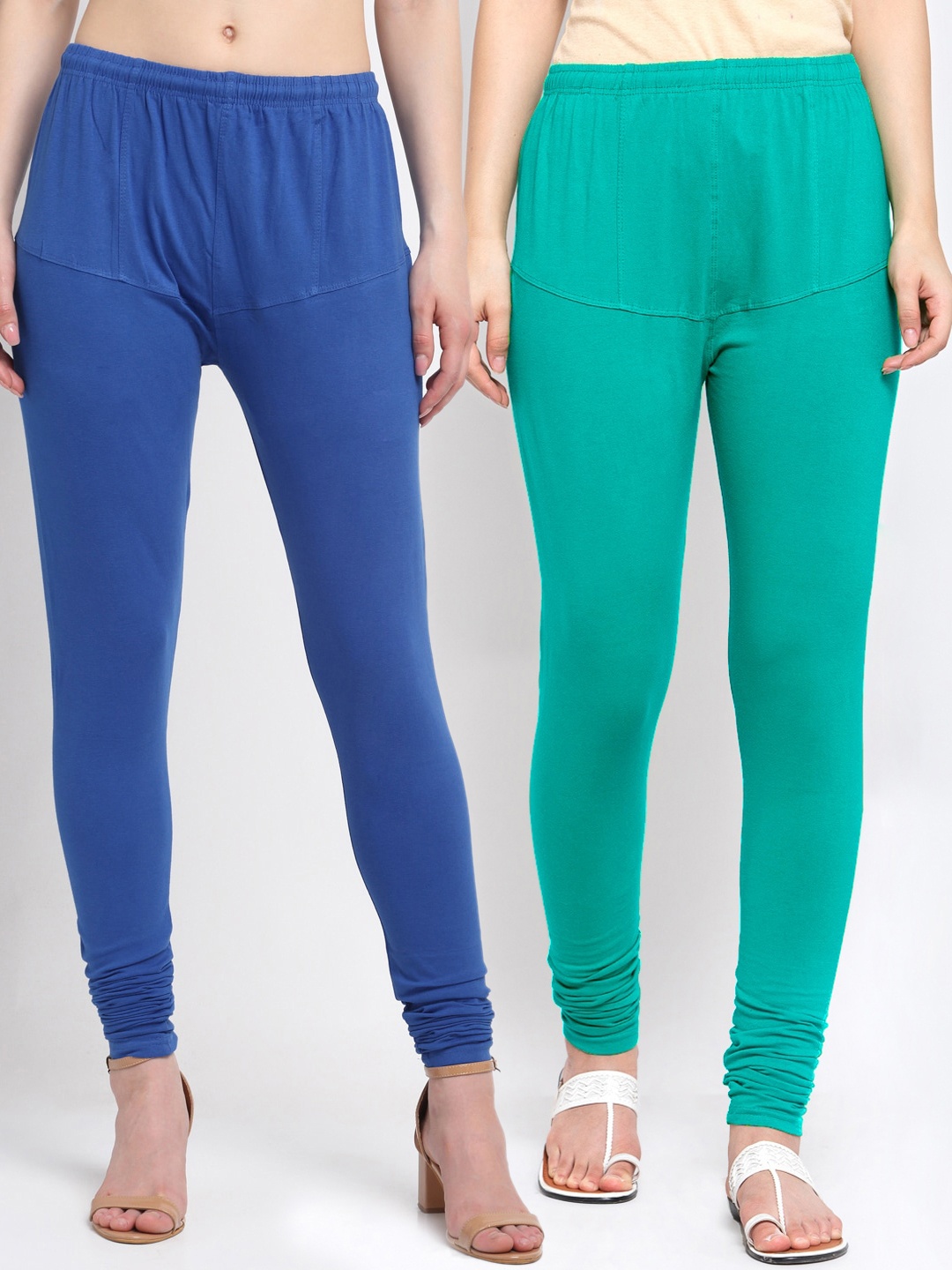 

KLOTTHE Women Pack Of 2 Solid Churidar-Length Cotton Leggings, Blue