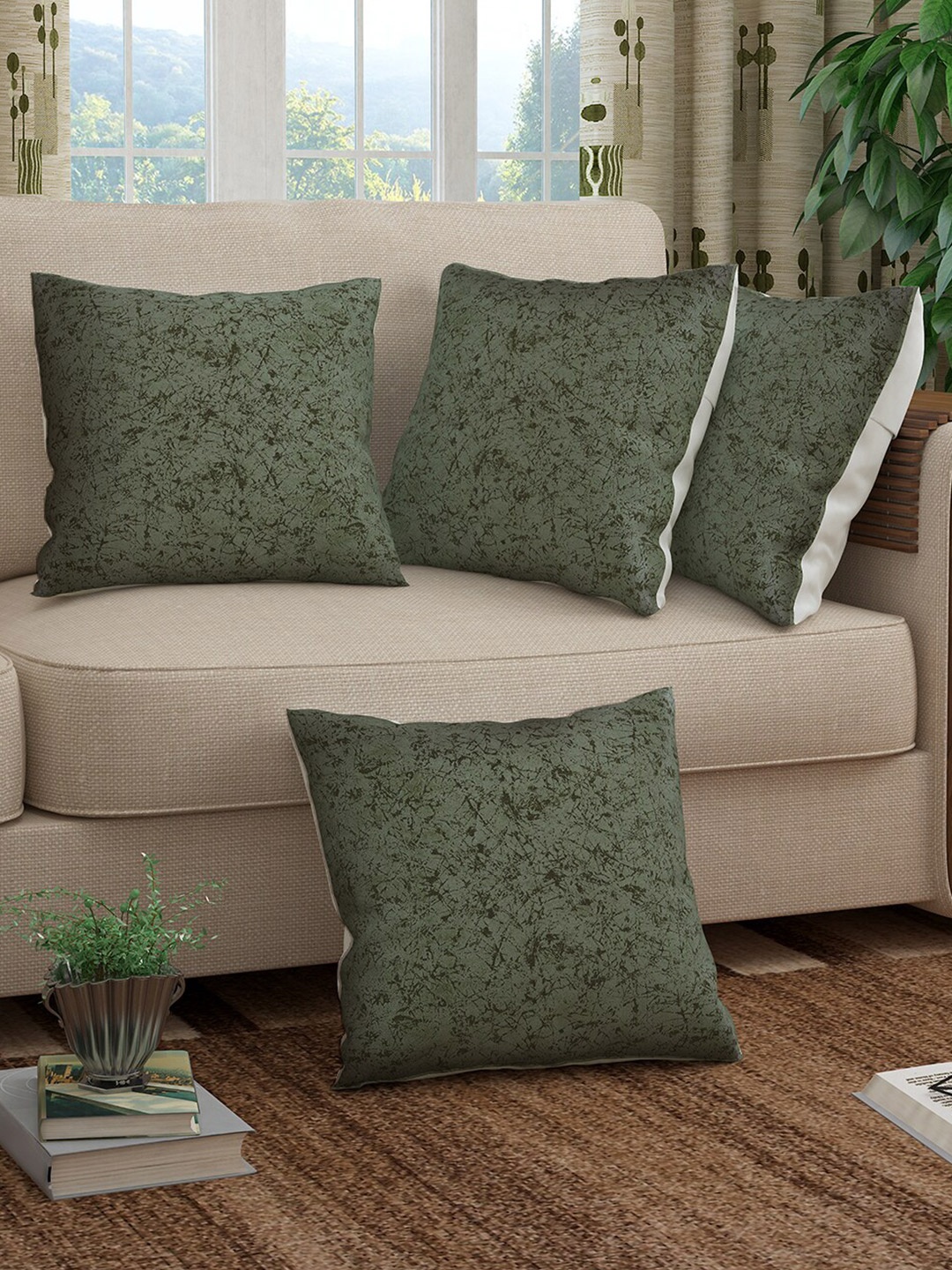 Story@home Grey Set of 4 Abstract Square Cushion Covers