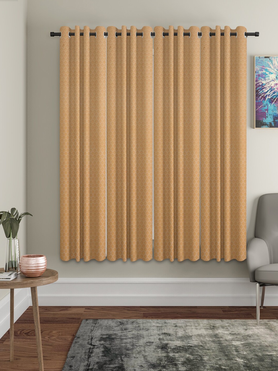 

HOSTA HOMES Cream-Coloured Set of 4 Geometric Window Curtains