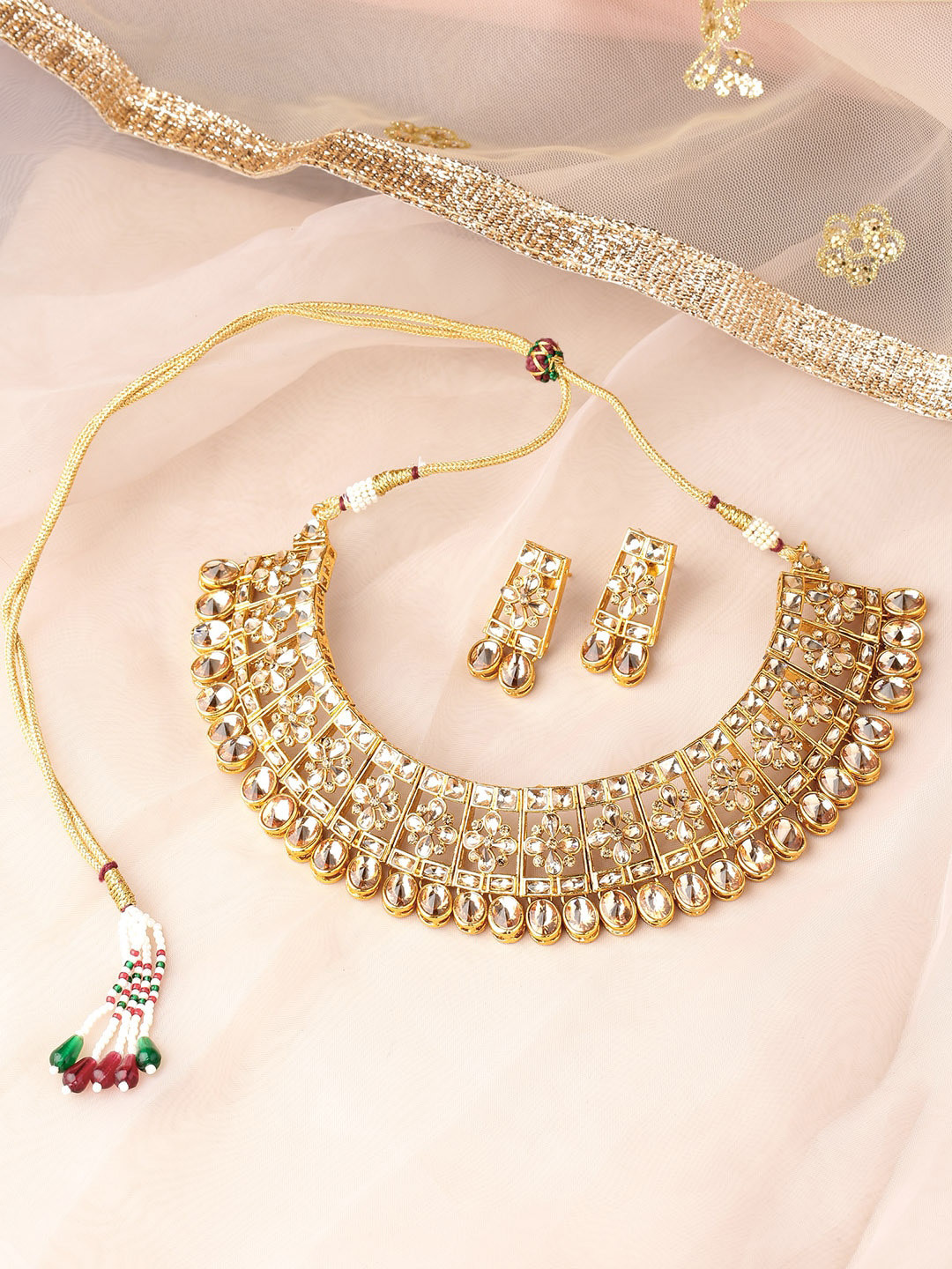 

Priyaasi Gold-Plated Gold-Toned Stones-Studded Handcrafted Jewellery Set