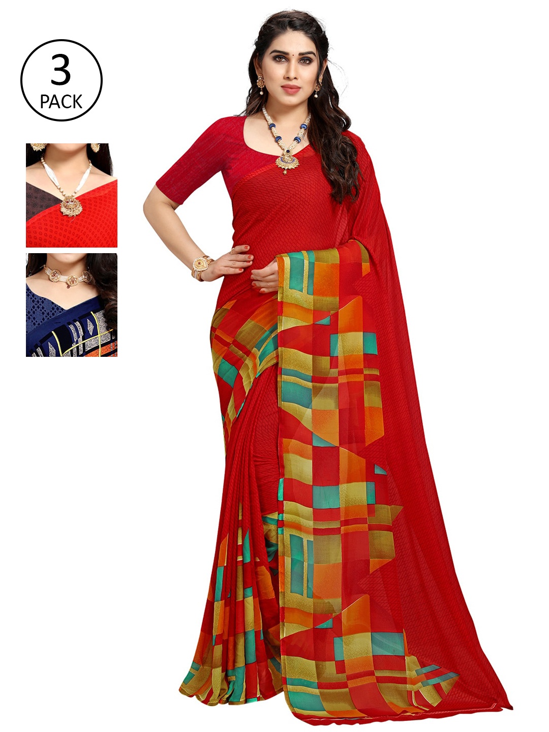 

KALINI Multicoloured Pack of 3 Printed Saree, Multi