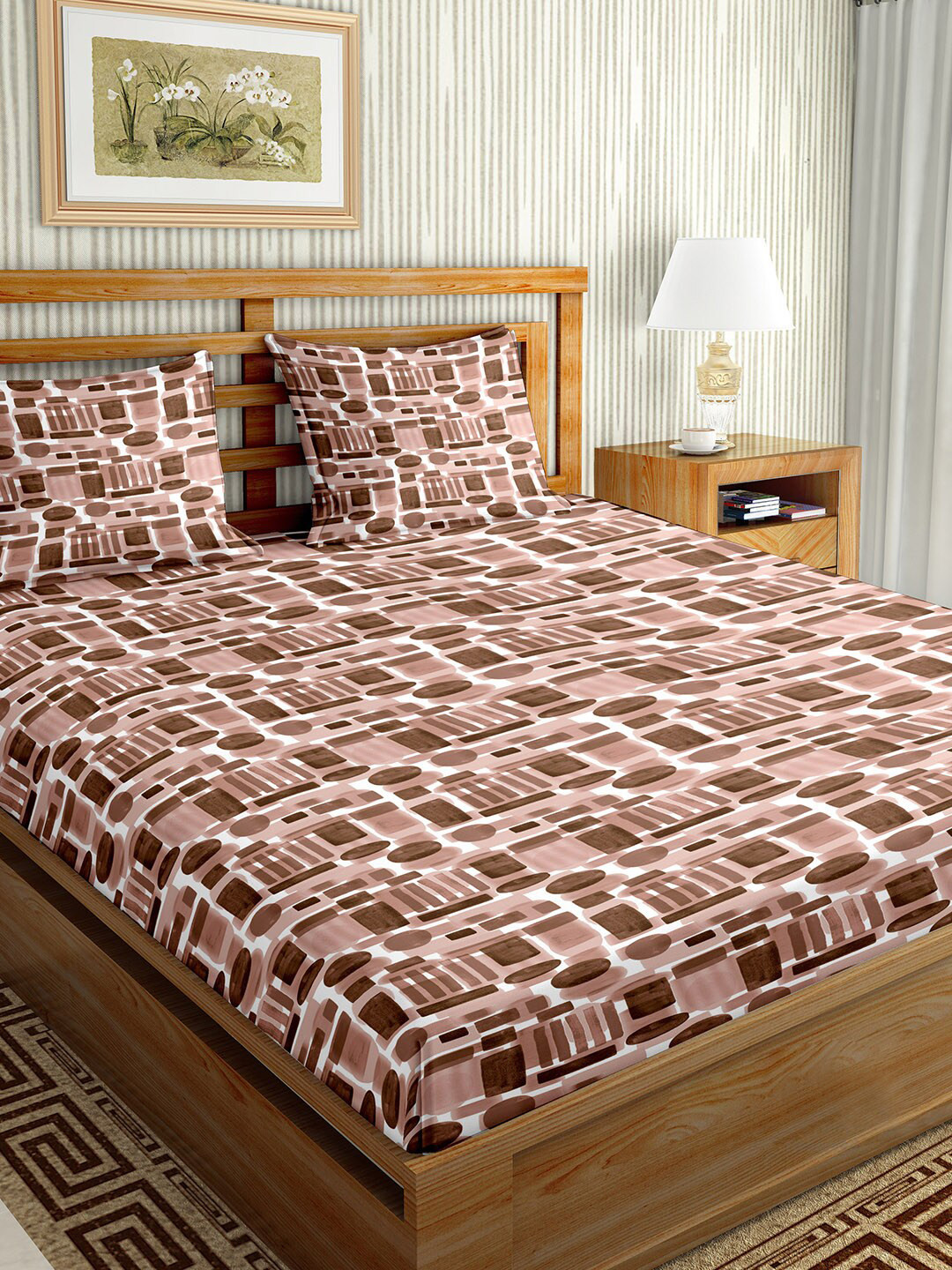 

BELLA CASA Brown & White 180 TC King Bedsheet with 2 Pillow Covers