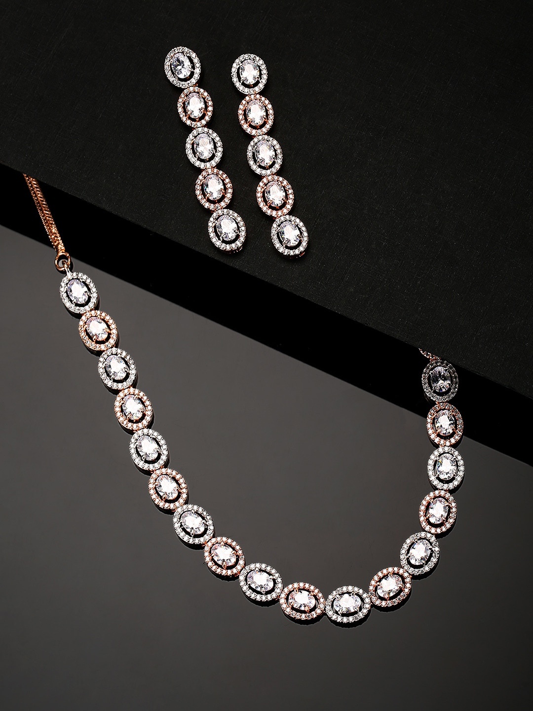 

Priyaasi Rose Gold-Plated White American Diamond Studded Jewellery Set