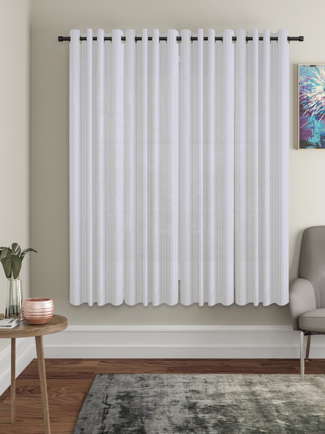 

HOSTA HOMES White Set of 4 Striped Window Curtain
