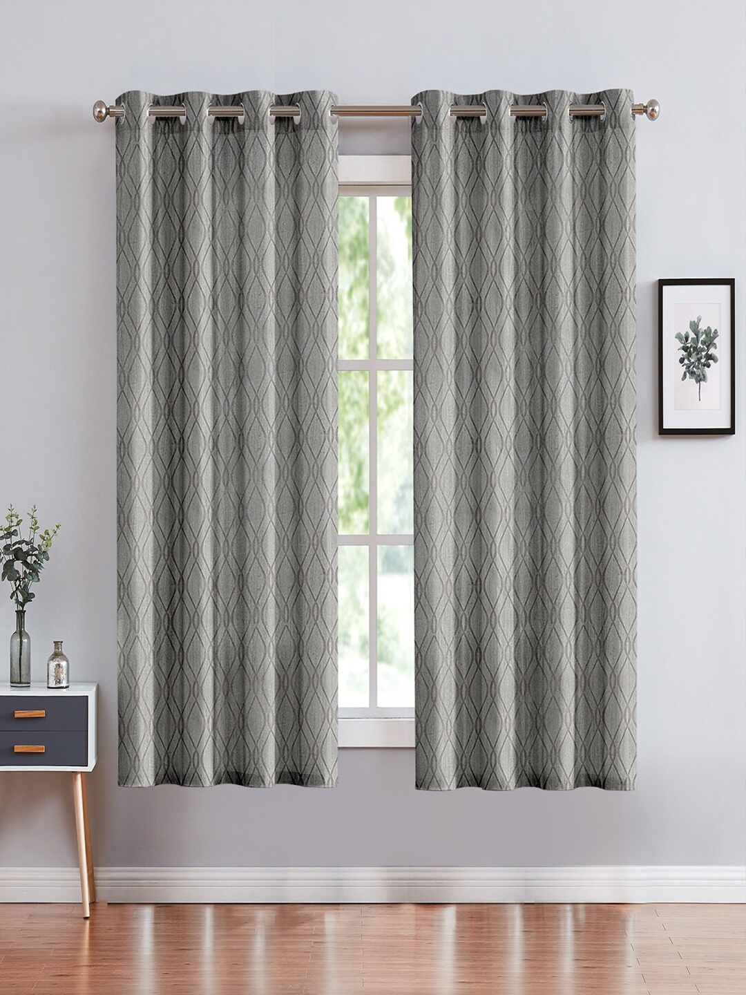 

Cortina Grey Set of 2 Geometric Room Darkening Window Curtain