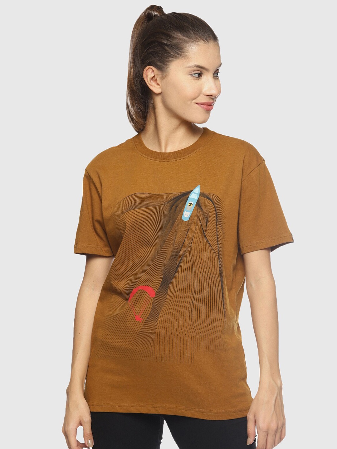 

Wolfpack Women Brown Parasailing Printed T-shirt