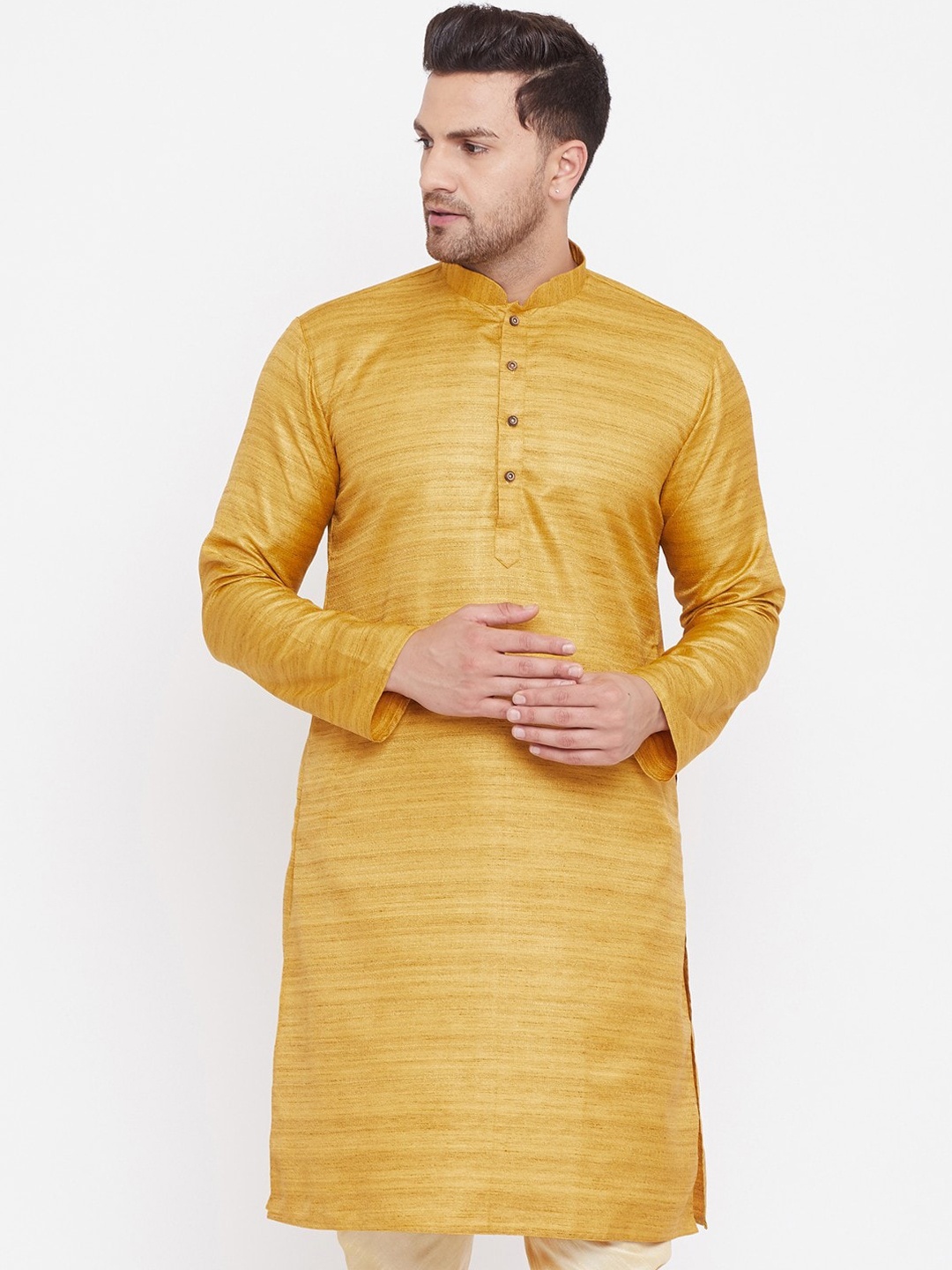 

VASTRAMAY Men Yellow Self-Design Kurta