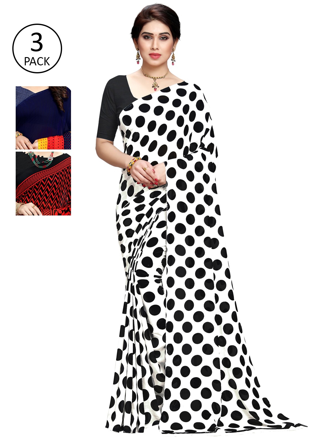 

KALINI Pack Of 3 Printed Saree, White