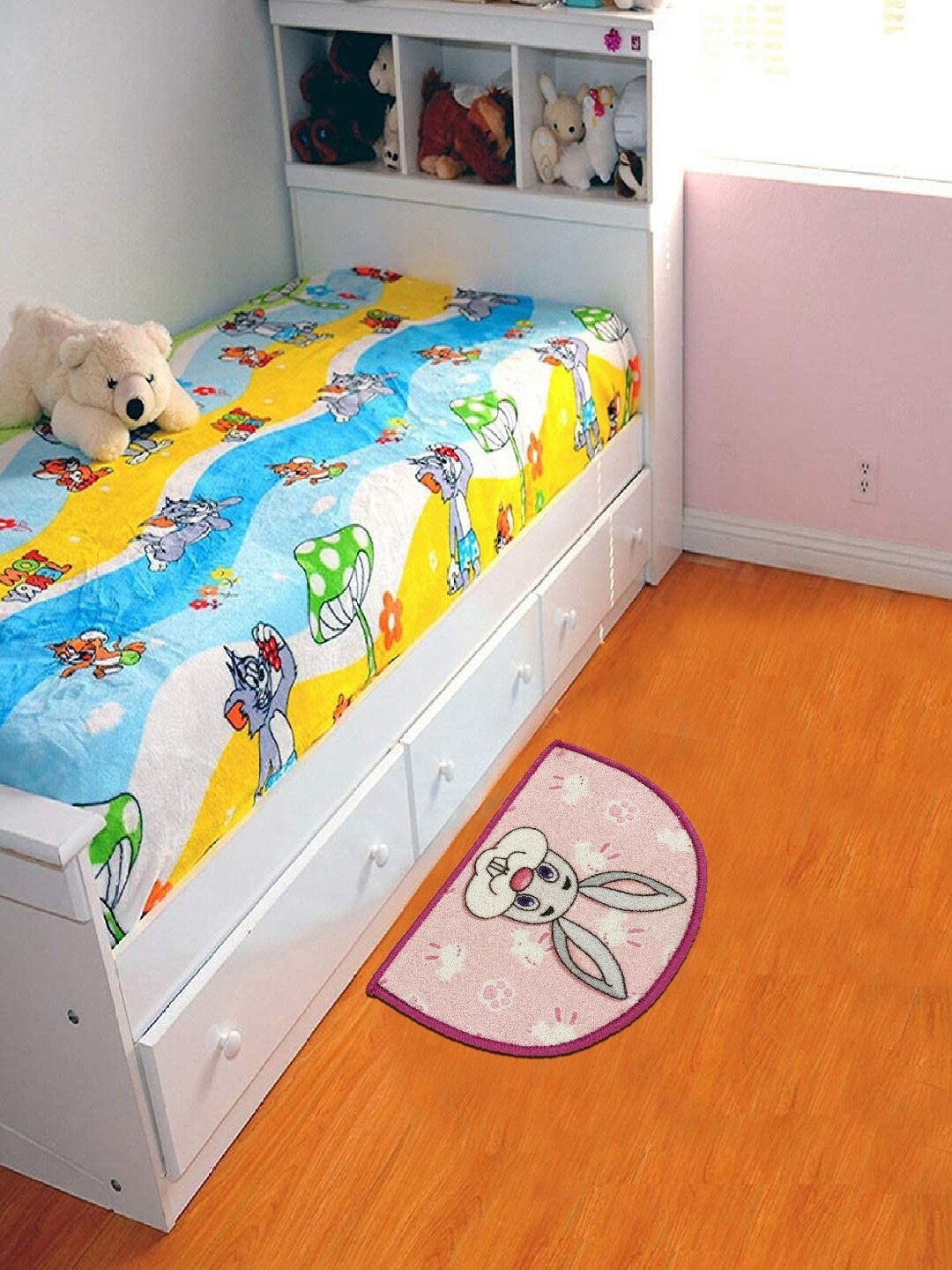 Status Pink & Grey D-Shape Printed Anti-Skid Floor Mat