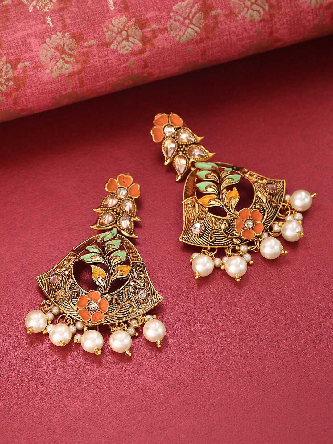 

Priyaasi Orange & Turquoise Blue Contemporary Drop Earrings