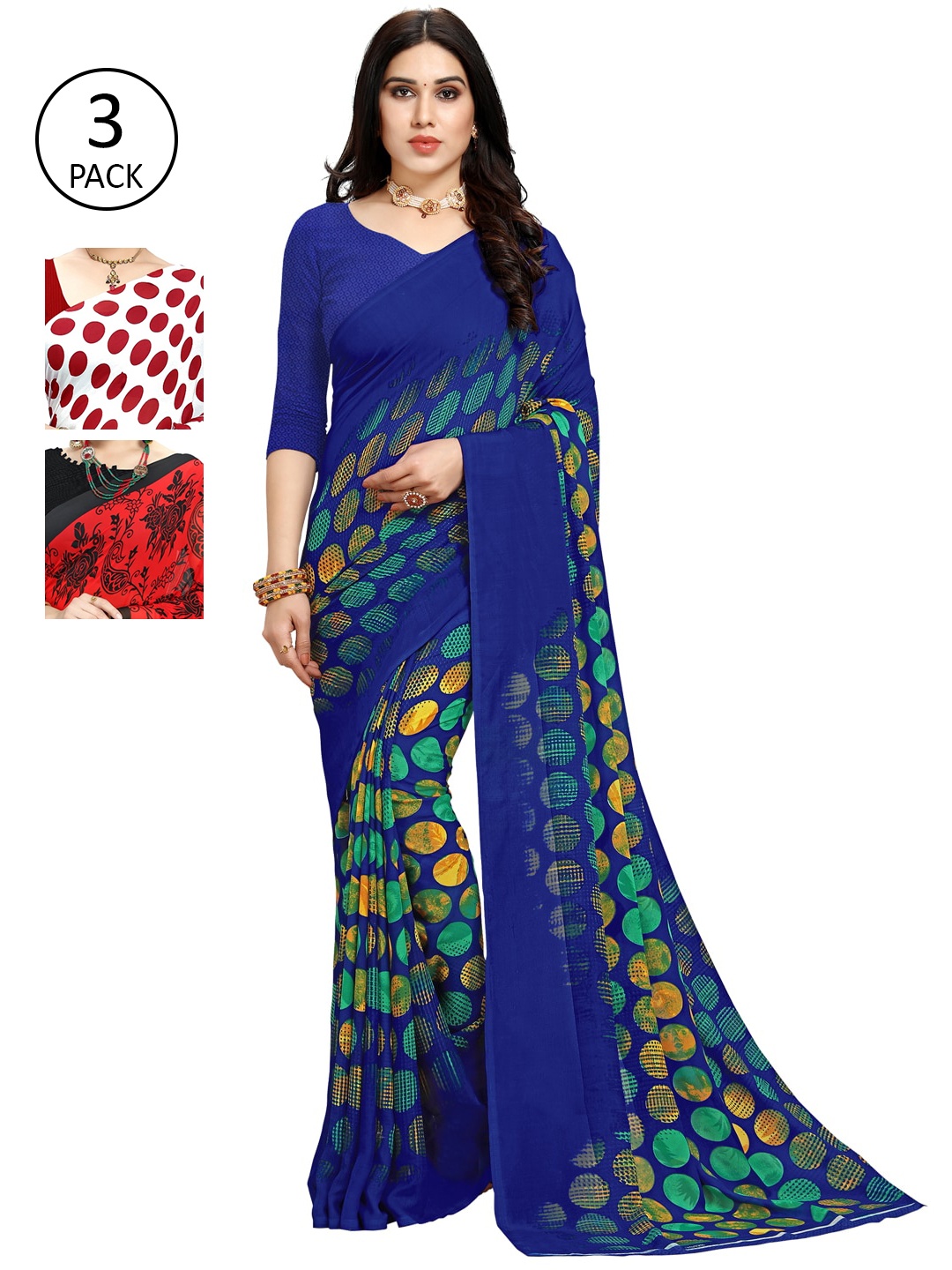 

KALINI Pack of 3 Printed Sarees, Multi