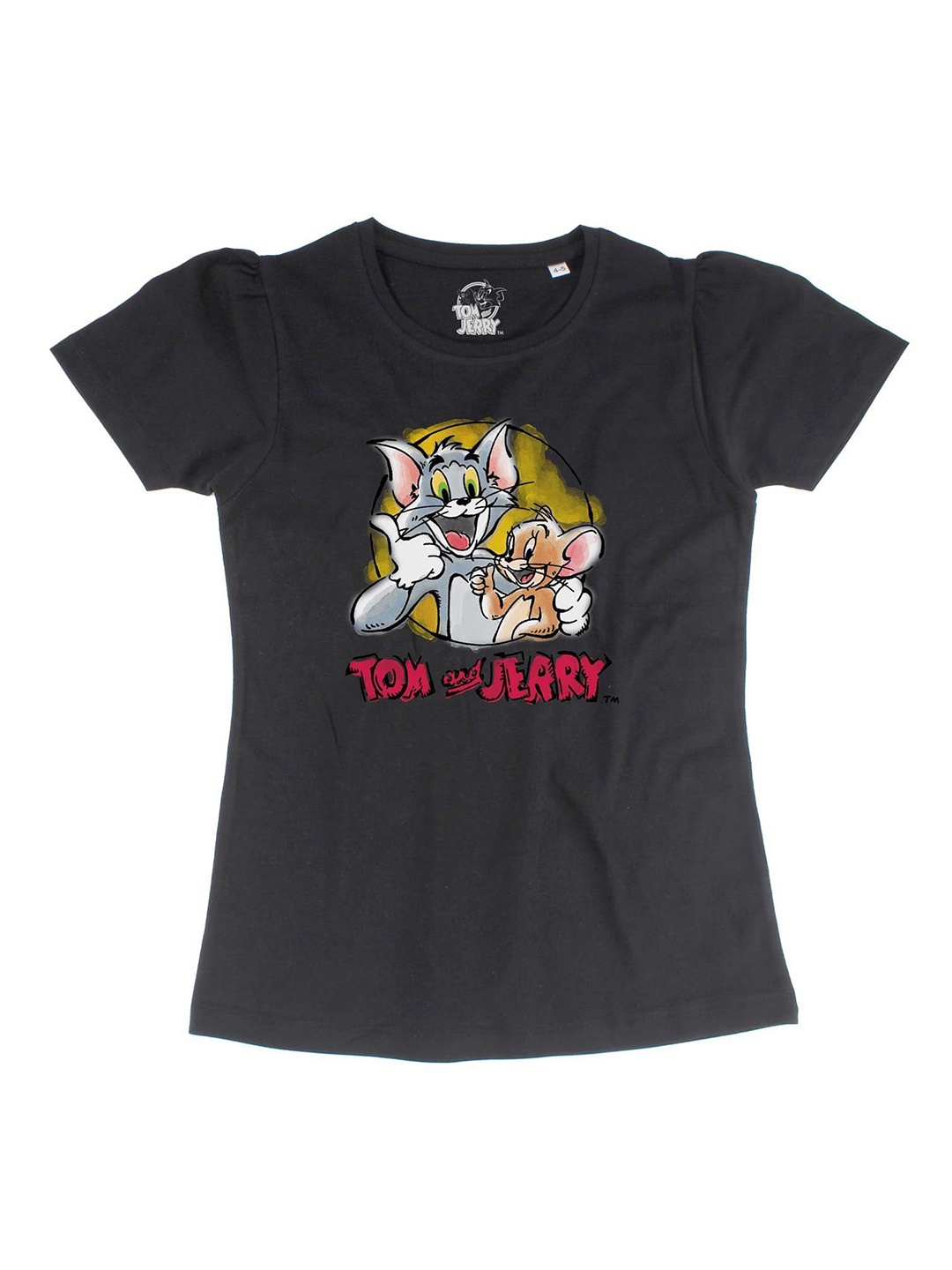 

Tom & Jerry Black Puff Sleeve Regular Pure Cotton Top