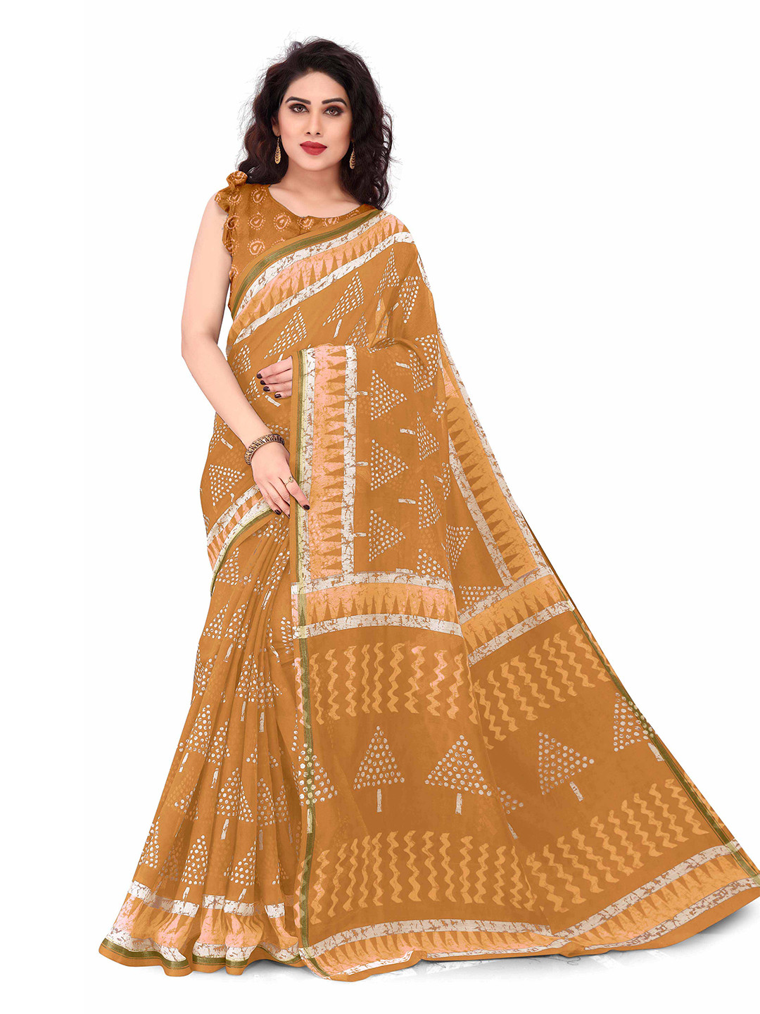 

KALINI Mustard & White Bandhani Patchwork Saree