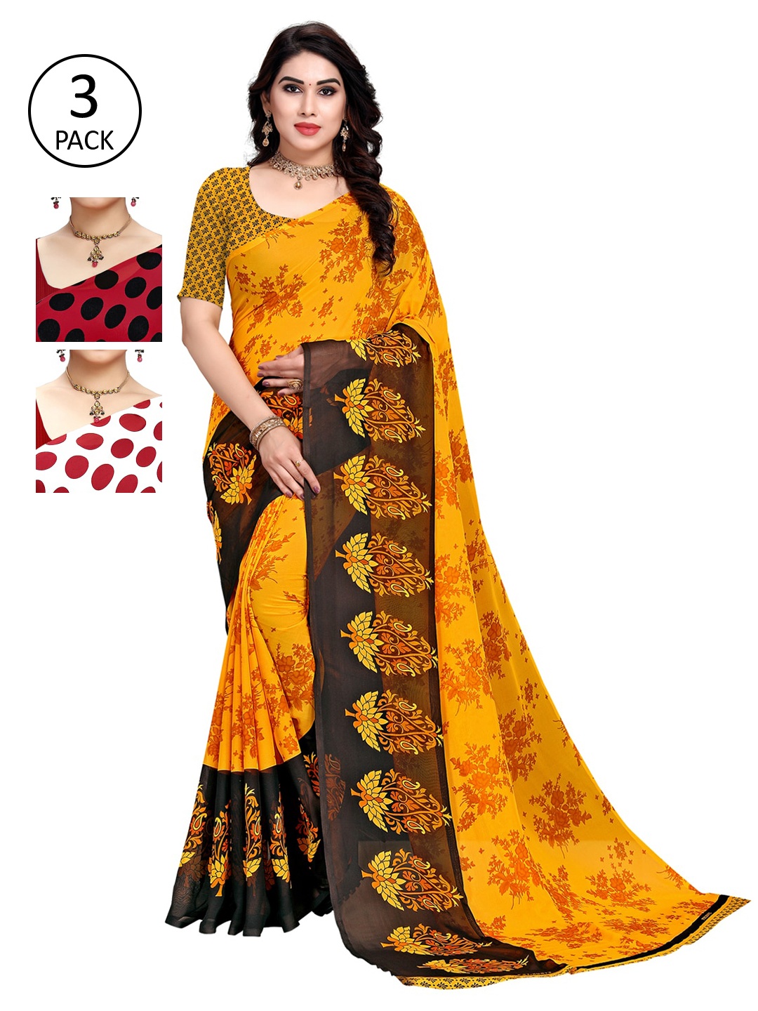 

KALINI Women Women Pack of 3 Printed Sarees, White