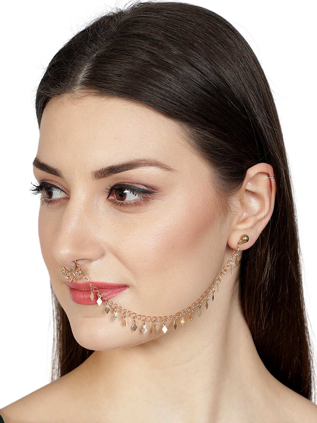 

AQUASTREET Gold-Plated Nose Pin With Earring