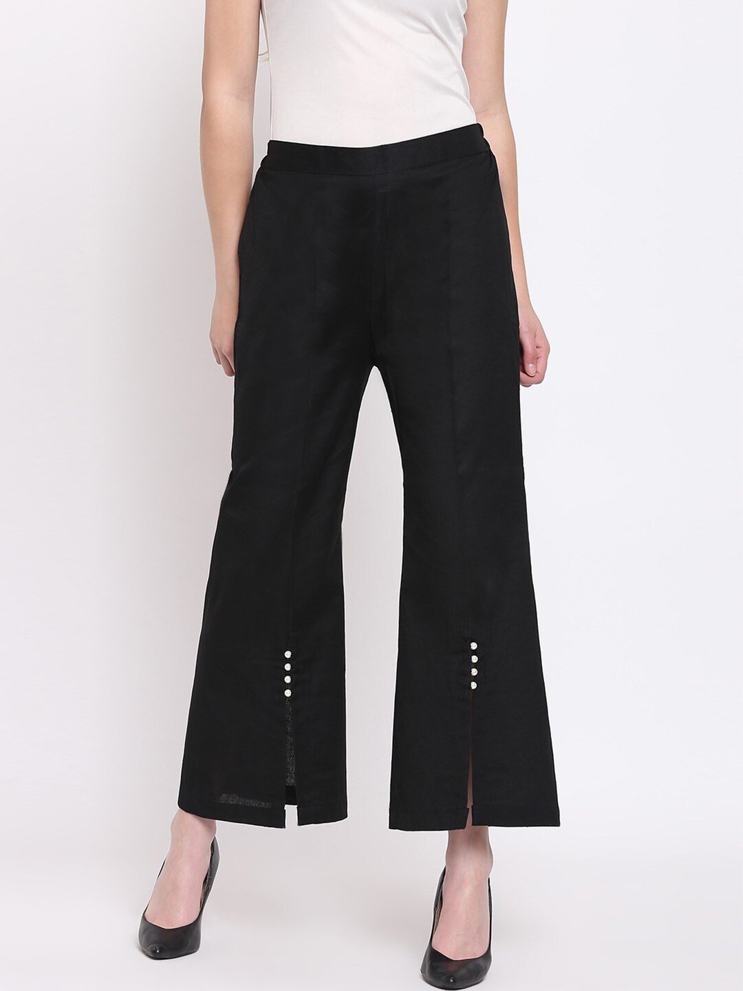 

RIVI Women Black Ethnic Pearl Wide Leg Palazzos