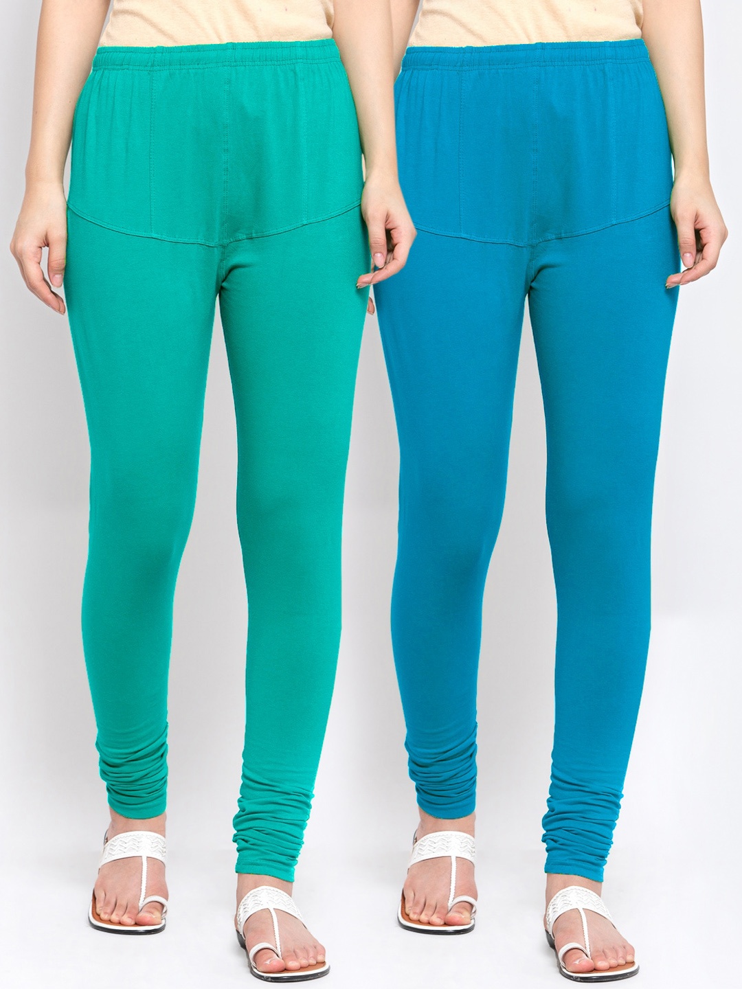 

KLOTTHE Women Pack Of 2 Solid Churidar-Length Cotton Leggings, Blue