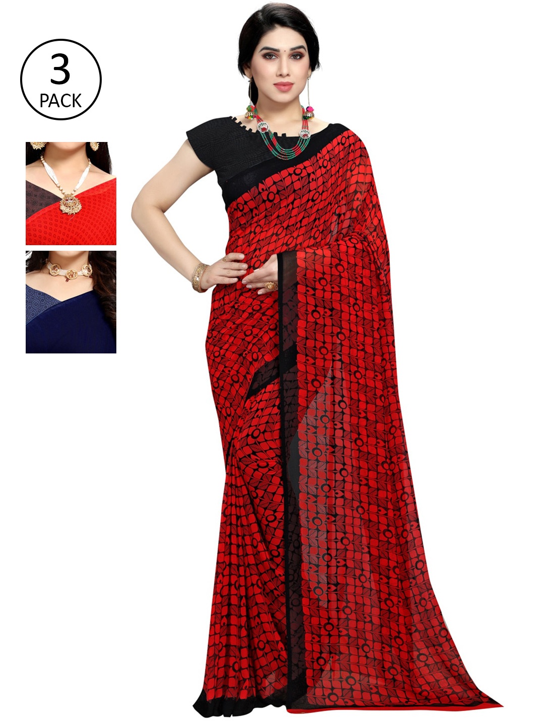 

KALINI Multicoloured Pack of 3 Printed Saree, Multi