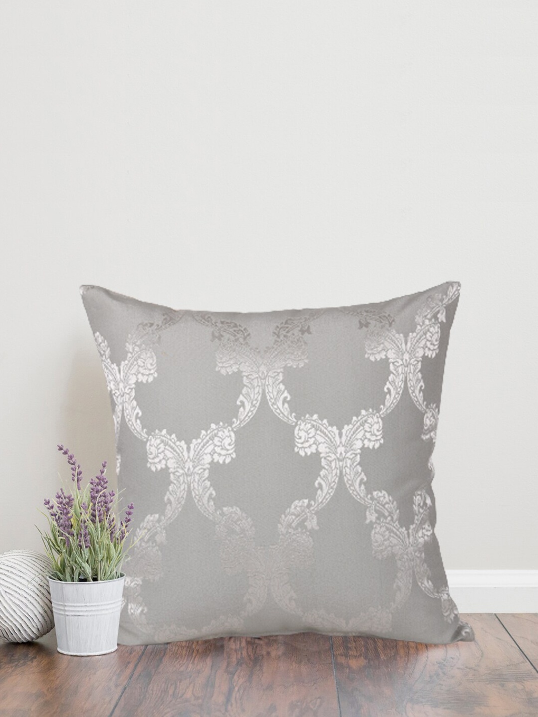 

Home Grey & Silver Toned Cotton Square Cushion Cover