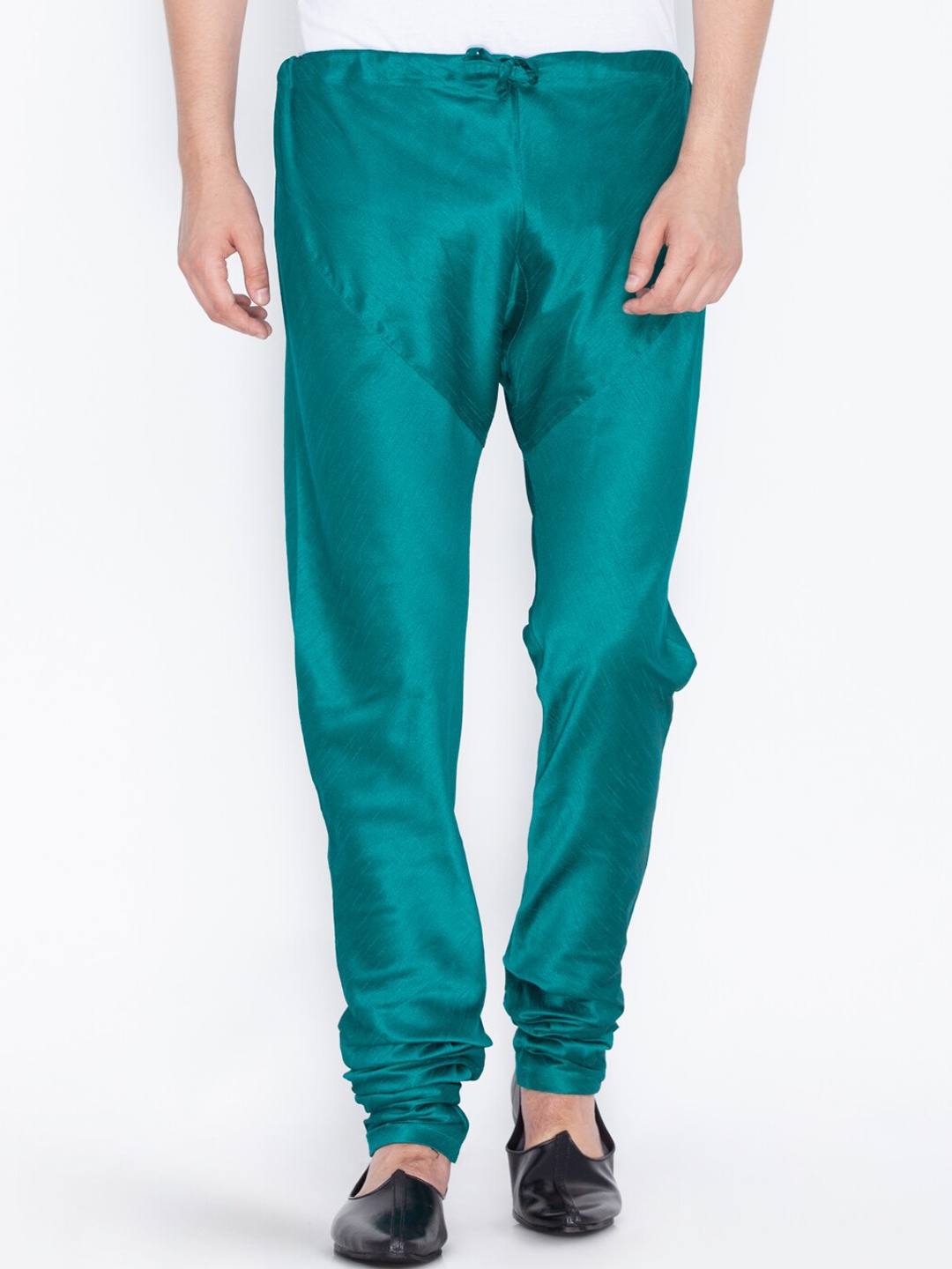 

VASTRAMAY Men Green Solid Silk Blend Churidar