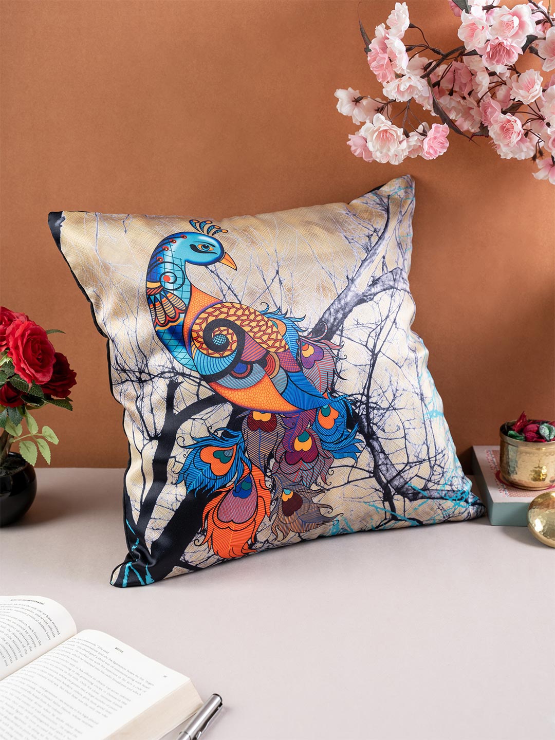 

KOLOROBIA Multicoloured Satin Square Cushion Cover, Multi