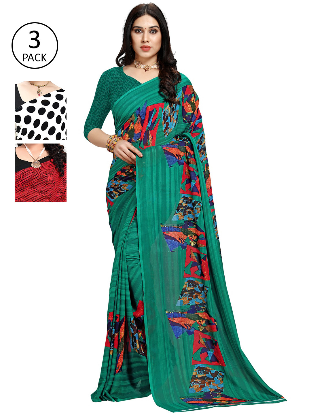

KALINI Pack Of 3 Printed Saree, White