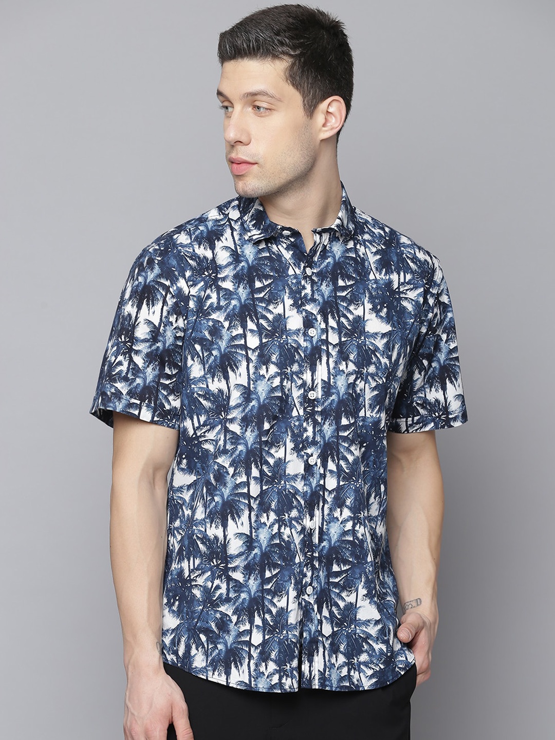 

LINDBERGH Men White Slim Fit Floral Printed Casual Shirt