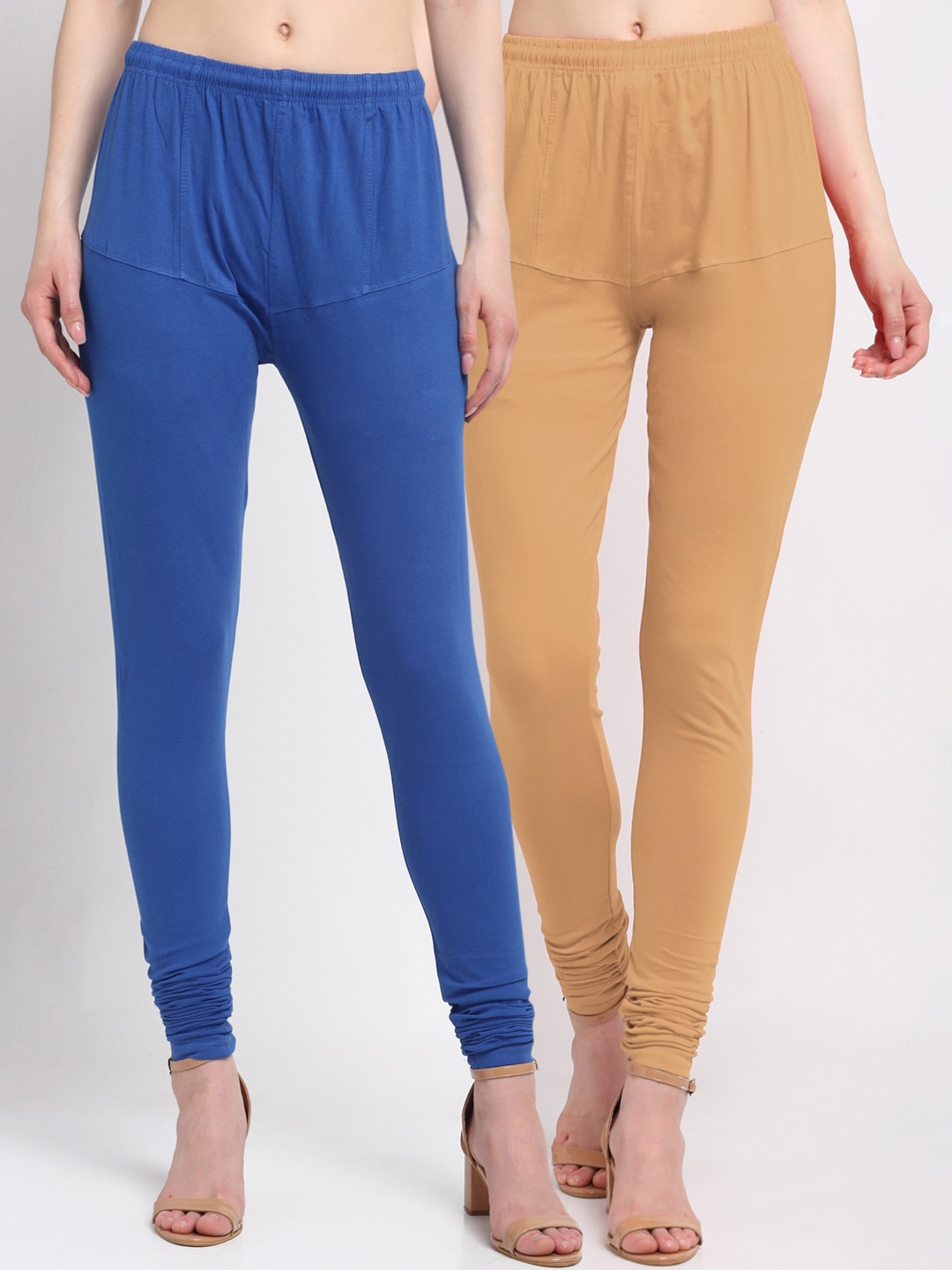 

KLOTTHE Women Blue & Beige Pack Of 2 Solid Churidar-Length Cotton Leggings