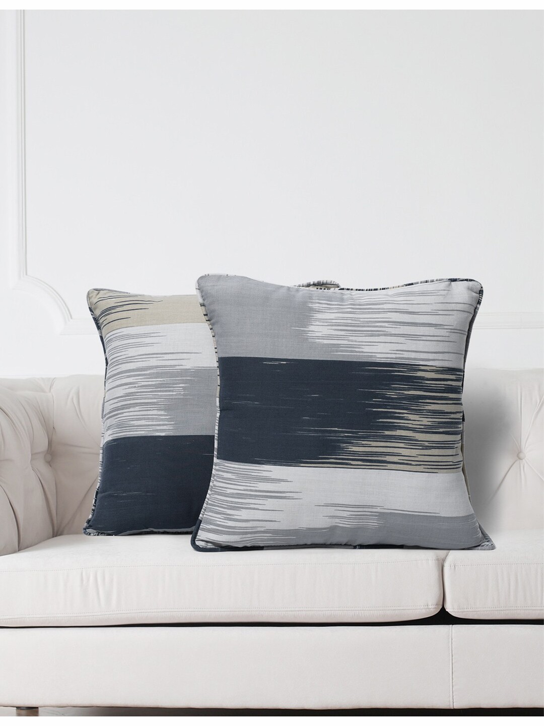

SWAYAM Grey & White Set of 2 Floral Square Cushion Covers