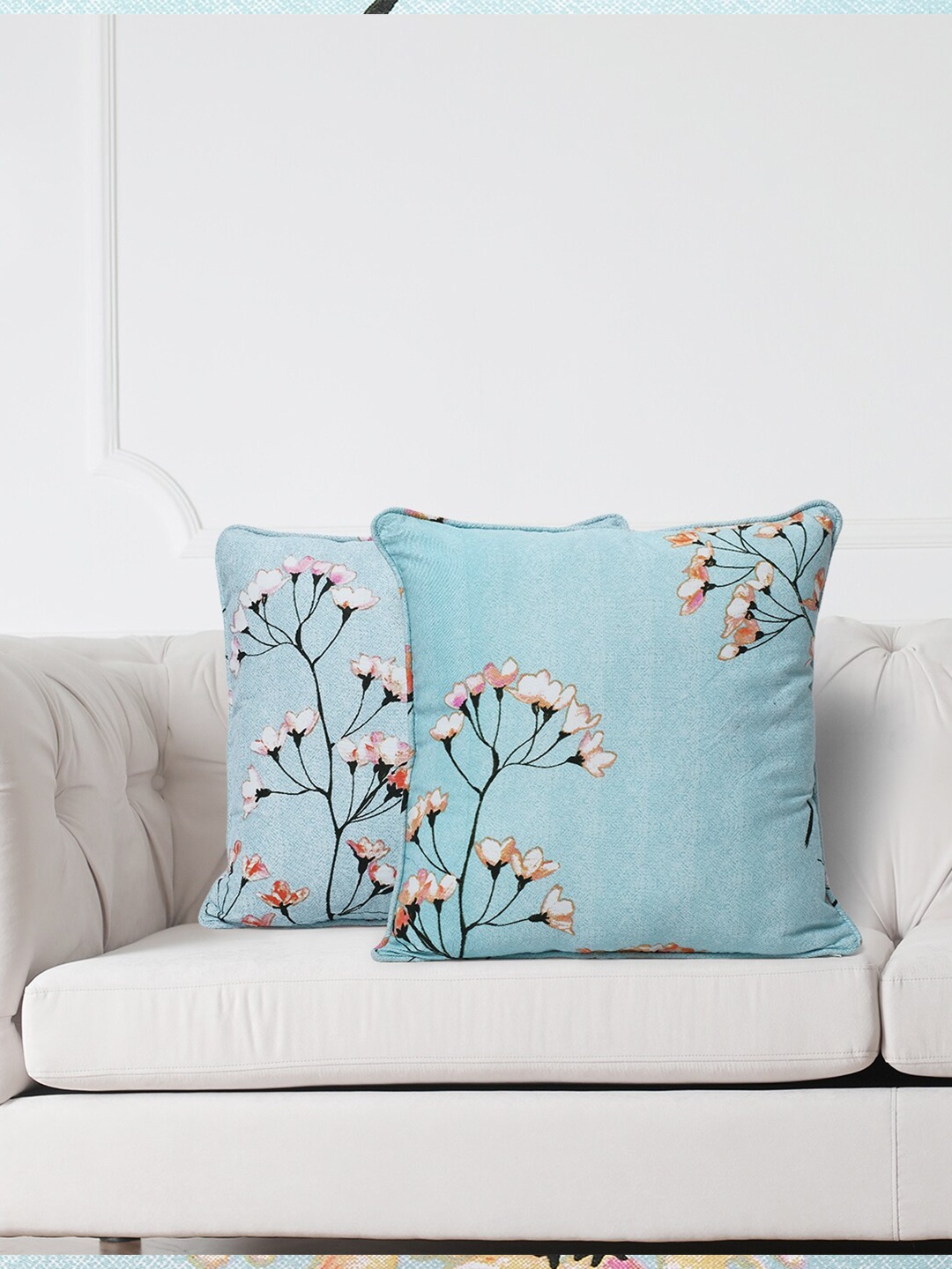 

SWAYAM Blue & Black Set of 2 Floral Square Cushion Covers