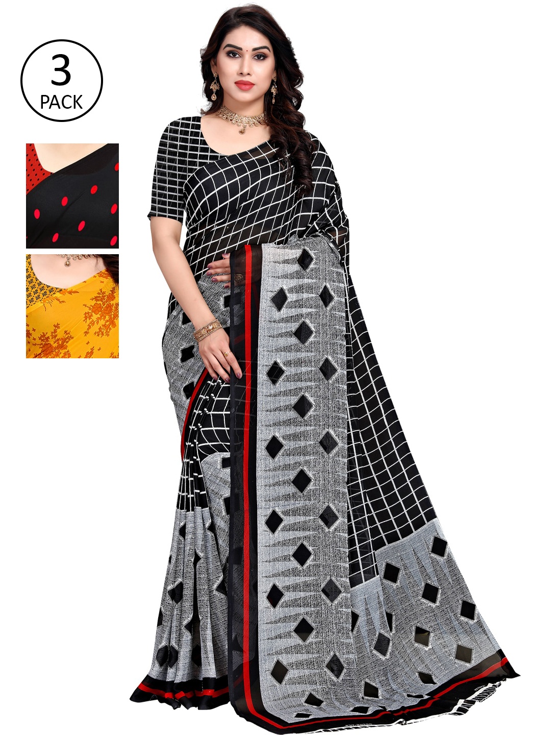 

KALINI Pack of 3 Georgette Printed Saree, Multi