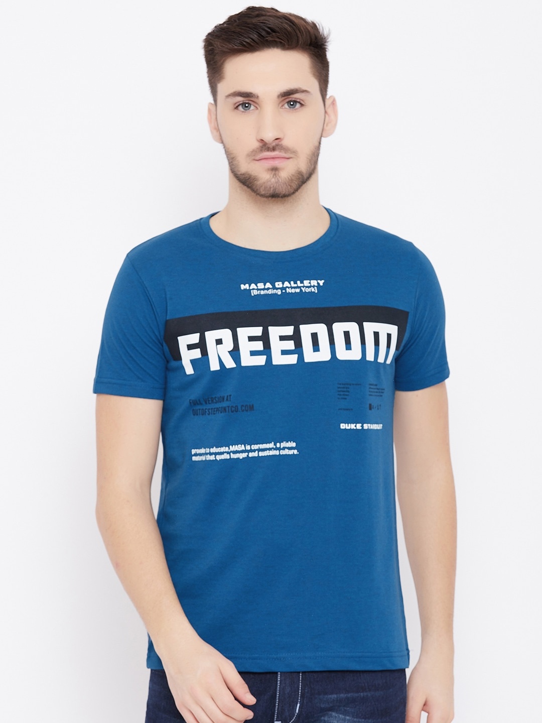

Duke Men Blue Typography Printed Slim Fit T-shirt