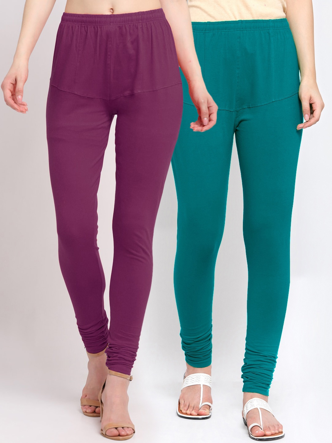 

KLOTTHE Women Pack of 2 Solid Cotton Churidar-Length Leggings, Purple