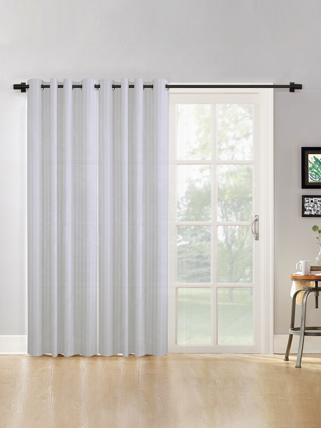 

HOSTA HOMES White Set of 2 Striped Long Door Curtain