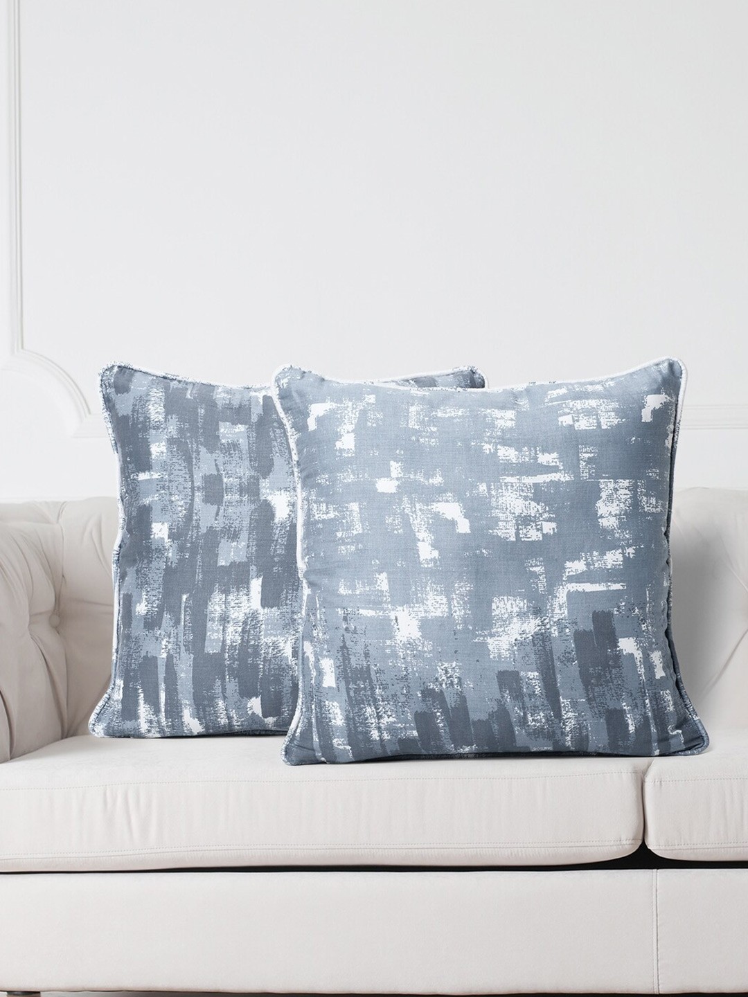 

SWAYAM Grey & White Set of 2 Abstract Square Cushion Covers