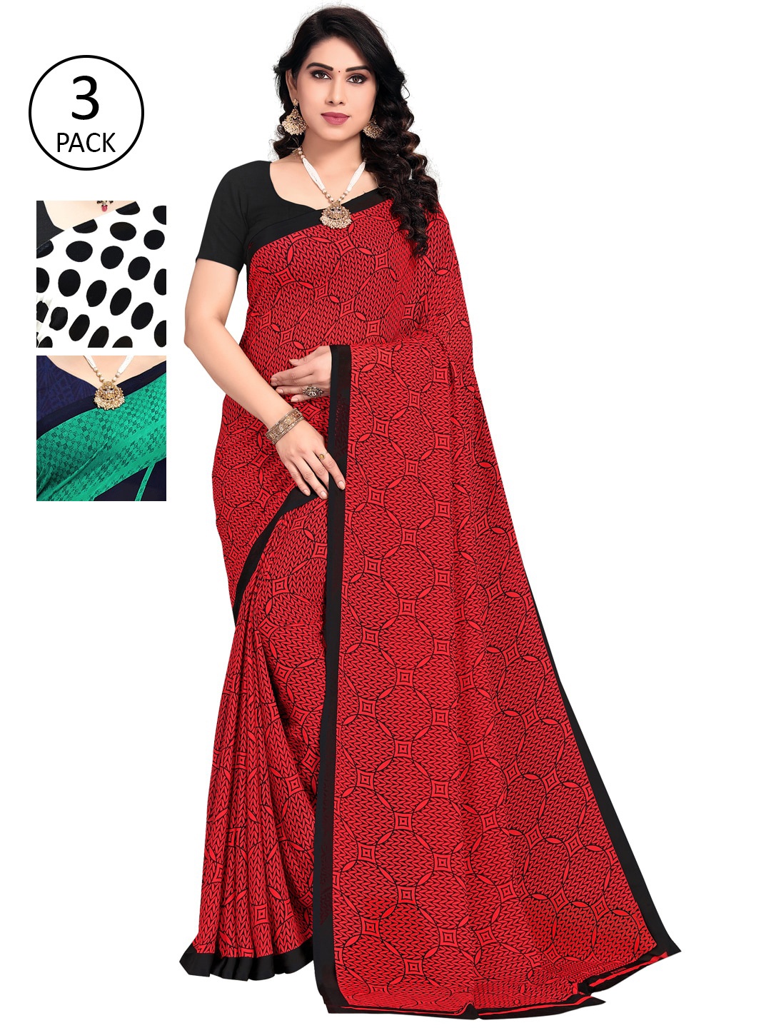 

KALINI Red & Black Saree