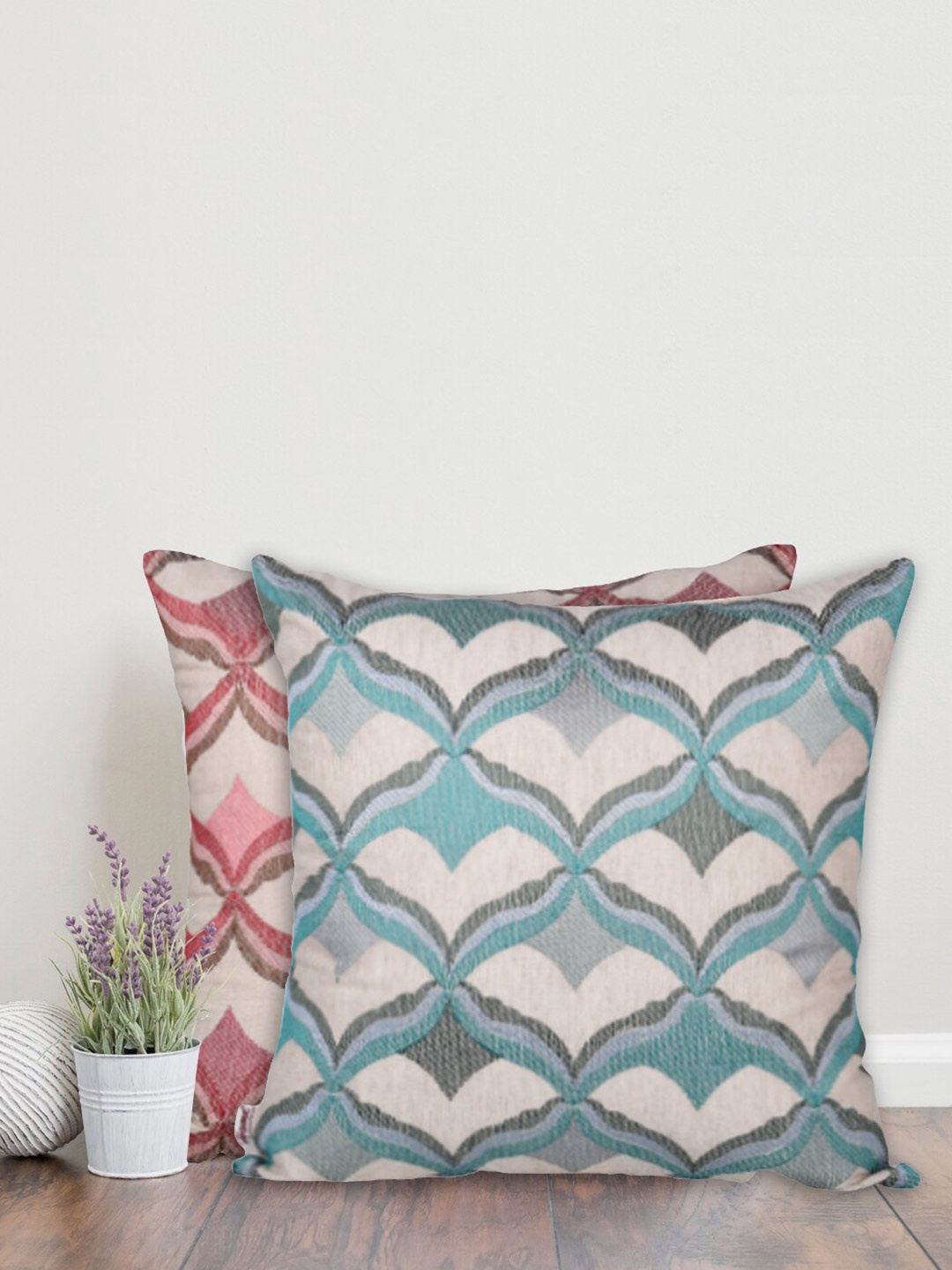 

Home Set Of 2 Red & Blue Geometric Square Cushion Covers
