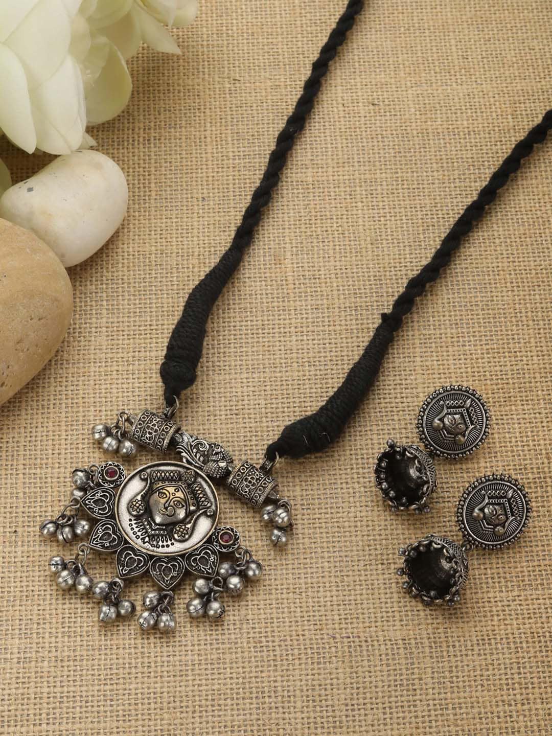 

Priyaasi Silver-Plated Handcrafted Ghungroo Temple Jewellery Set