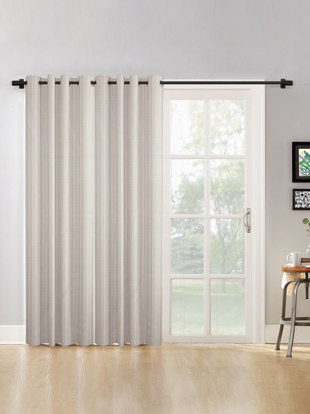 HOSTA HOMES Cream-Coloured Set of 2 Long Door Curtain