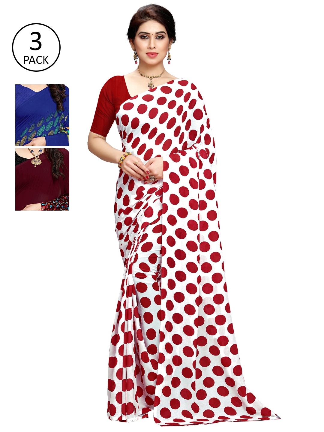 

ANAND SAREES Pack of 3 Printed Sarees, Multi