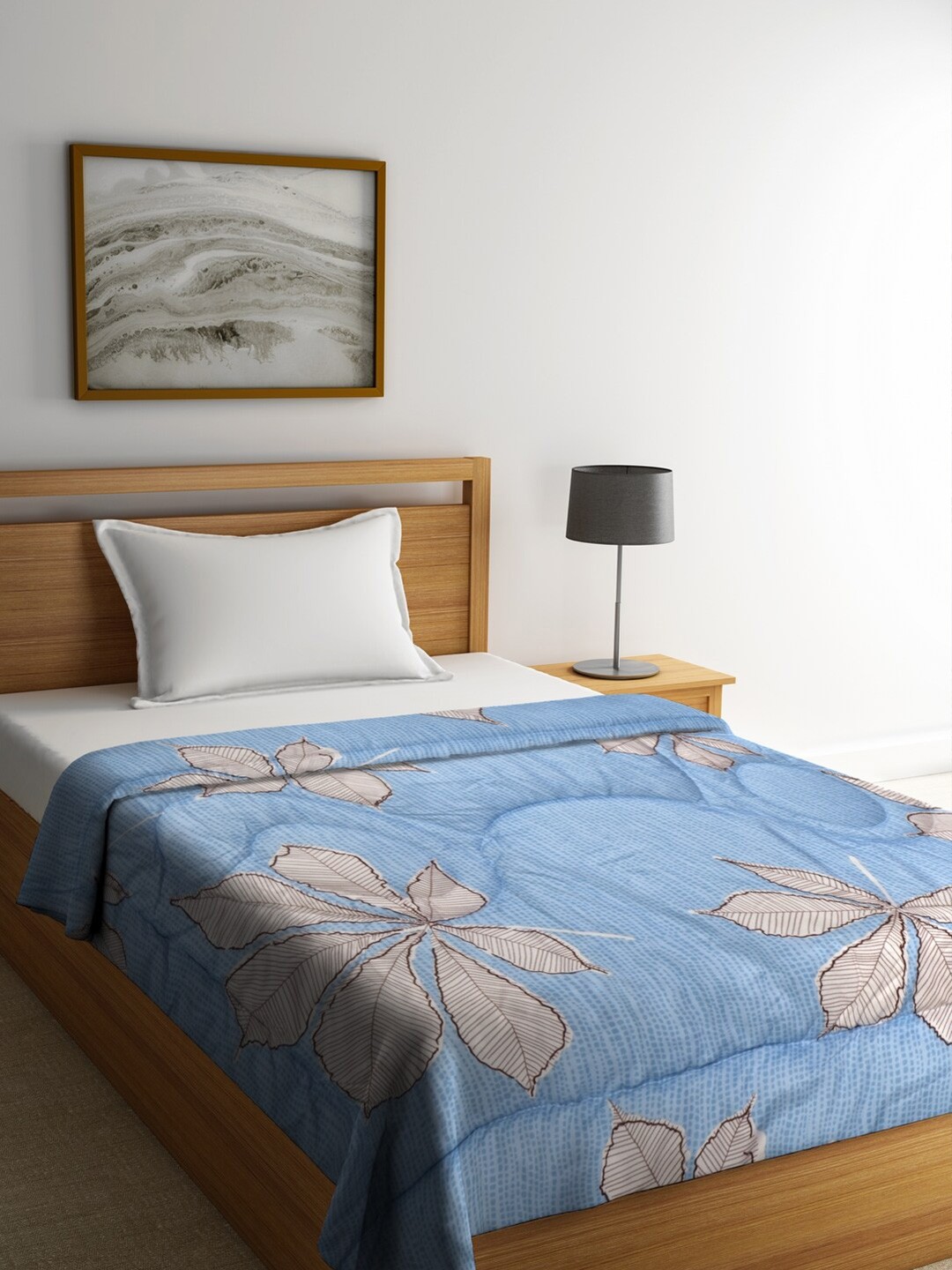 

Raymond Home Blue & Brown Floral Microfiber Mild Winter 150 GSM Single Bed Quilt