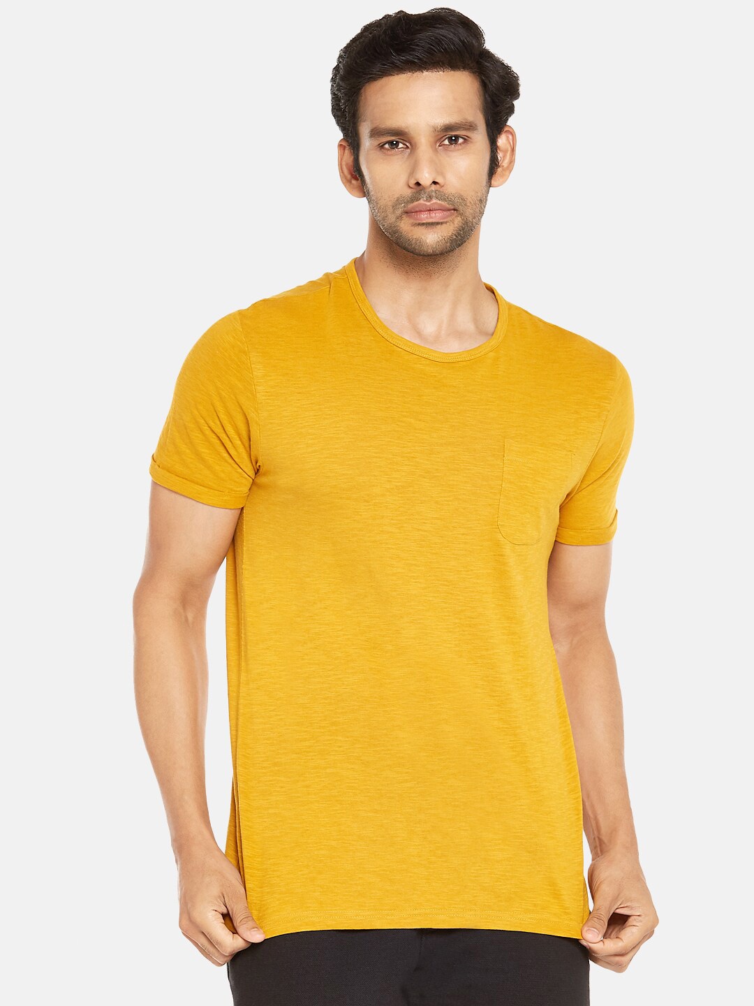 

People Men Mustard Yellow Pure Cotton T-shirt